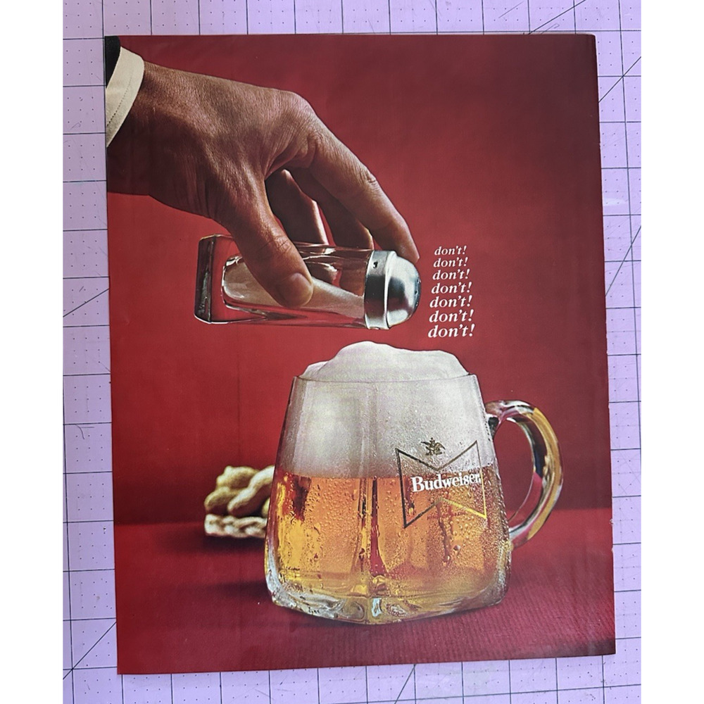 1965 Budweiser Beer Original Vintage Print Ad Frosty Mug Do Not Add Salt!